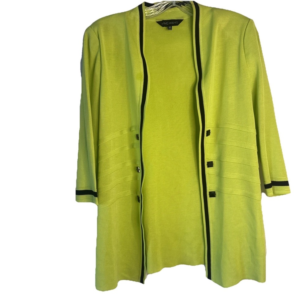 Ming Wang Jacket Open Front Long Neon Green Black‎ Spring XS